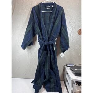 Vintage TJ Lawford Bathrobe Blue Green Belted‎ Pockets Mens Size 1X 2X NWT